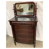 Antique High Boy Dresser w/ Mirror, 6 Drawer, 66