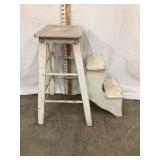 Primitive Painted Fold-Up Step Stool, 23 1/2"T,