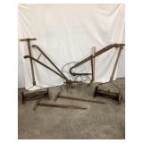 (2) Vintage Garden Plows, (2) Reel Mowers, (2)