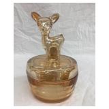 Iridescent Marigold Deer Covered Dish, 6"T