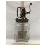 Early Glass Butter Churn w/ 5 1/2" Cubed Jar, 12