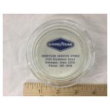 Goodyear Dubuque Iowa Adv. Glass Ashtray, 3 1/4"