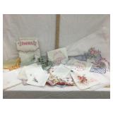 (28) Vintage Ladies Hankies, Embroidered Pillow