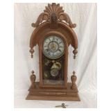 Ornate 8 Day New Haven Clock Co. Wood Mantel