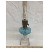 Blue Opalescent Kerosene Lamp, Cracked Chimney, 8