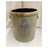 Salt Glazed 5 Gal. Crock w/ Cobalt Design, 13"T,