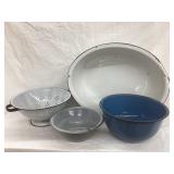(4) Enamelware Pieces, Incl. Strainer, Various