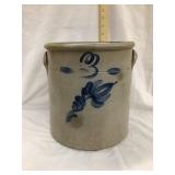 Early 3 Gal. Salt Glazed Crock w/ Cobalt Design,