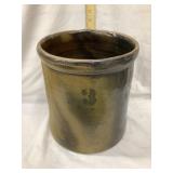 Early Salt Glazed 3 Gal. Crock, 11"T, Rim Chips,