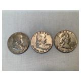 (3) Silver Franklin Half Dollars