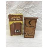 Vintage Wood Outhouse Ashtray w/ Box, 5 1/4"T,
