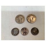 (2) Silver Walking Liberty Quarters(worn) & (3)