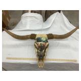 Decorated Long Horn Cattle Skull, 53" W