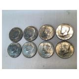 (8) 40% Silver Kennedy Half Dollars, 1965-68