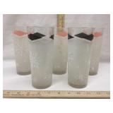 (5) Vintage Etched Snowflake Glass Tumblers, 6
