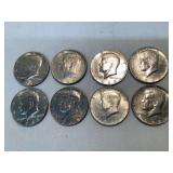 (8) 40% Silver Kennedy Half Dollars, 1965-69