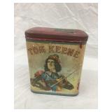 Tom Keene Cigar Tin w/ Paper Label, 5 1/4"T