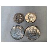 (2) Silver Kennedy Half Dollars & (2) Silver