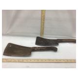 (2) Vintage Wooden Handled Meat Cleavers, 8"