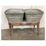 Double Galvanized Wheeling Wash Tubs on Wheeling