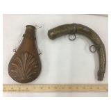 (2) Brass Powder Horns, Incomplete & Repairs