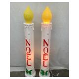 (2) White Noel Blow Mold Candles, Both Working