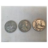 (3) Silver Franklin Half Dollars