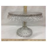Fancy Cut Glass Cake Stand, Edge Chips, 6 3/4" T,
