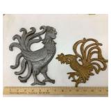 (2) Cast Metal Rooster Wall Hangings