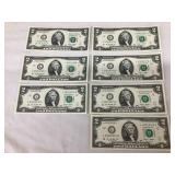 (7) 2009 $2 Bills-Consecutive Serial Numbers,