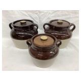 (3) Red Wing Stoneware Bean Pots w/ Lids, (2) T