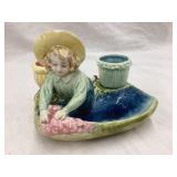 Majolica Figural  Match Holder/Ashtray, Chips,