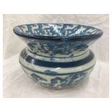Blue & White Spongeware Stoneware Spittoon, 5"T