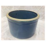 Blue Stoneware 2 lbs. Butter Crock, Rim Chips, 3