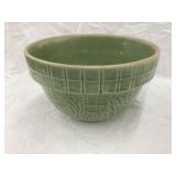 Green Stoneware Bowl w/ Leaf Pattern, Rim Nick, 7