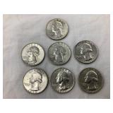 (7) Silver 1964 Washington Quarters