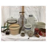 Lot of Kitchen Primitives, Jars & Butter Crock