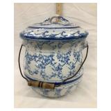 Blue & White Spongeware Chamber Pot w/ Lid, Lid &