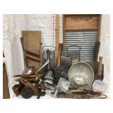 Large Lot of Kitchen Primitives Incl. Wash Board,