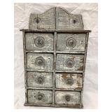 Primitive Wood (8) Drawer Spice Box, Back Cracks,