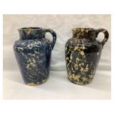 (2) Sponged Stoneware Pitchers, Rim & Base Chips,