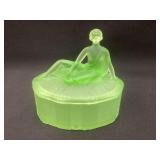 Ramses Uranium Green Satin Glass Lady Covered