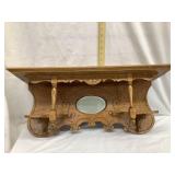 Ornate Wooden Clock Shelf w/ Beveled Mirror,