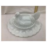 Fenton Milk Glass Hen Chicken on Egg Serving