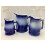 (3) Blue & White Stoneware Pitchers, 7 1/2"T, 6
