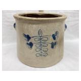 Modern 2 Gal. Crock w/ Cobalt Design, Rim Chip,