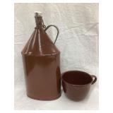 Brown Enamelware Water Bottle/Decanter, 12"T &