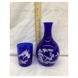 Hand Painted Cobalt Blue Glass Water