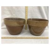 (2) Early Stoneware Bowls w/ Salt Glazed Rims, 9"