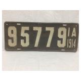 1914 Iowa Metal License Plate, 15"L, 6"T